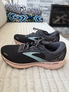 Brooks Women's Ghost Running Shoes - Black with Pink and Mint Accents